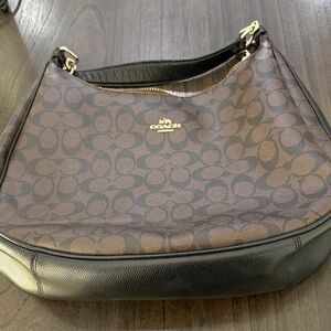 Coach Signature Brown and Black Hobo Bag
